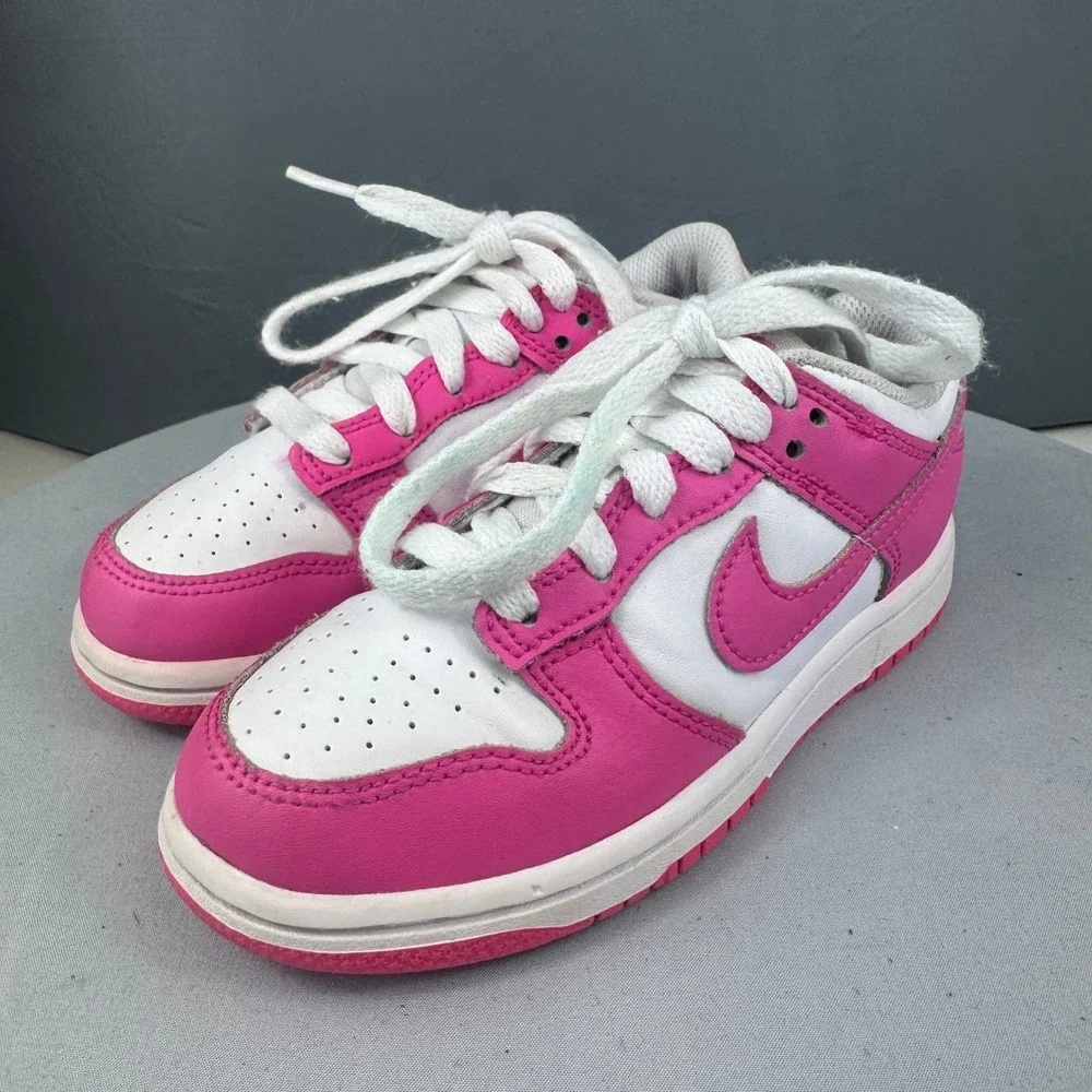 Nike Dunk Low Laser Fuchsia Kids Size 11C Pink White Shoes FB9108-102 Sneaker